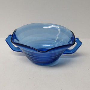 Vintage Hazel Atlas Cobalt MODERNTONE 5 Inch Ruffled Two-Handled Cream Soup Bowl